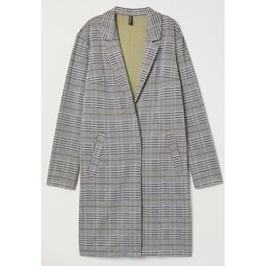 Divided By H&M Womens Jacquard Patter Jersey Coat Notch Lapel Long Line XS